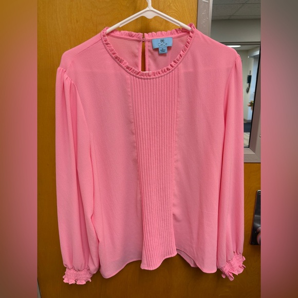 CeCe Tops - CeCe Coral-Pink Pintuck Ruffle Neck Blouse